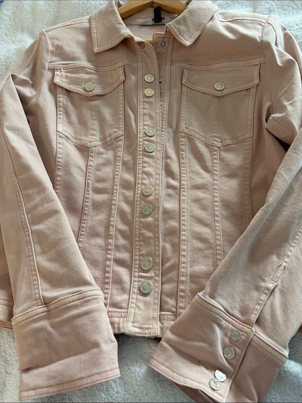 White House Black Market Blush Pink Button-Front Denim Jacket